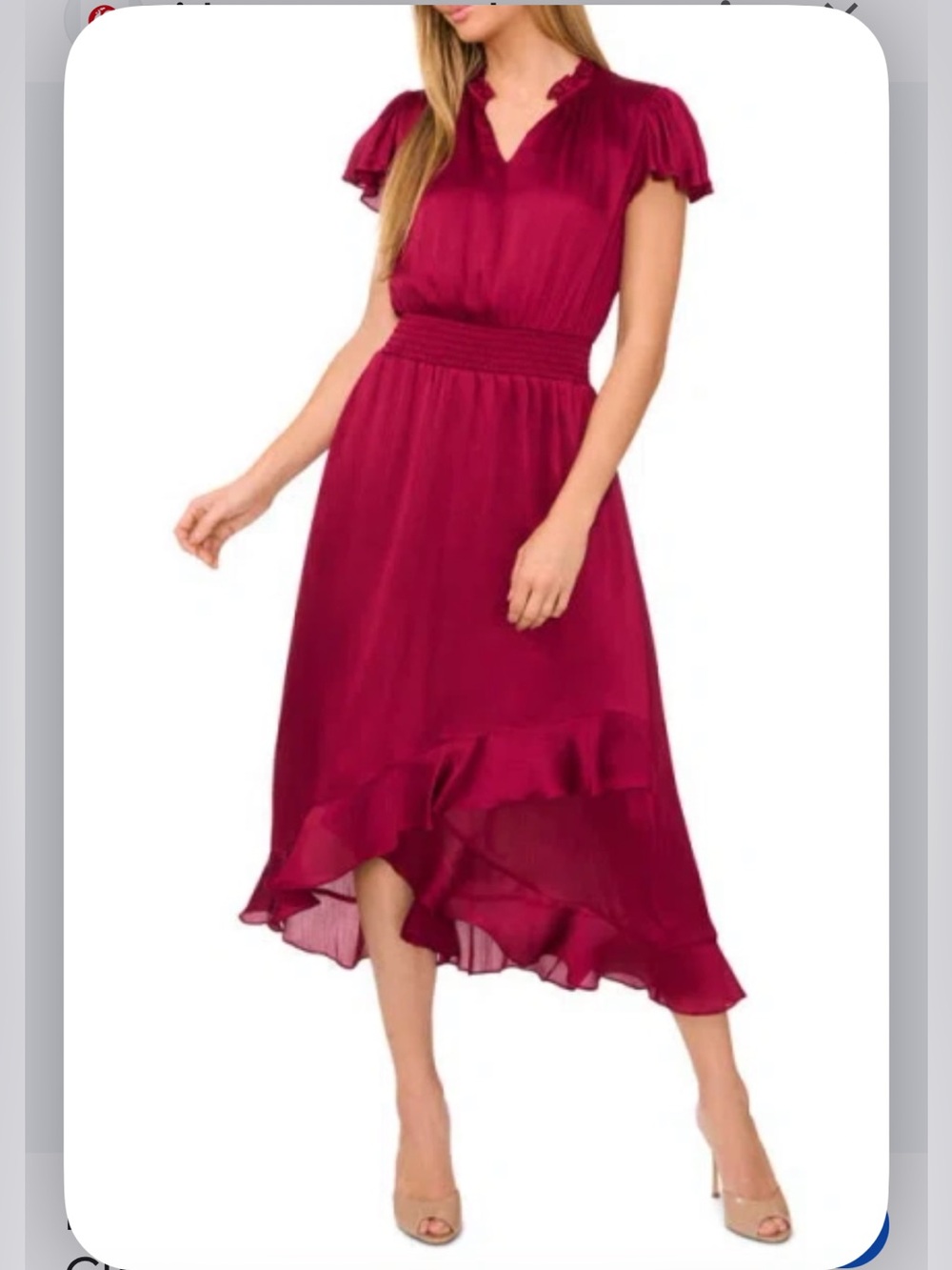 CeCe Deep Berry Ruffle-Trim Midi Dress